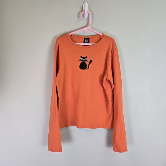 GAP 2008 Black Cat Masquerade Long-sleeved Orange Top XL 12 - Picture 7 of 7